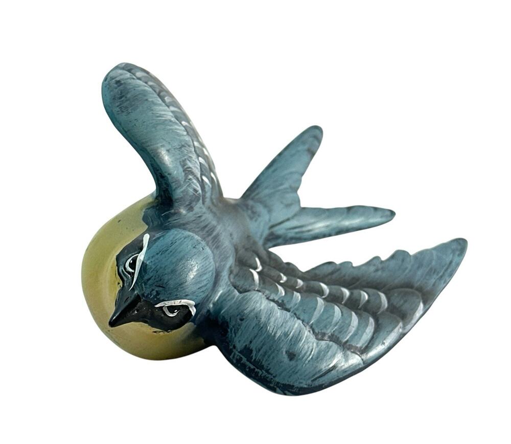 Flying Swallow Bird Wall Plaque Teal Blue Yellow Dimensional Hand Painted 7”